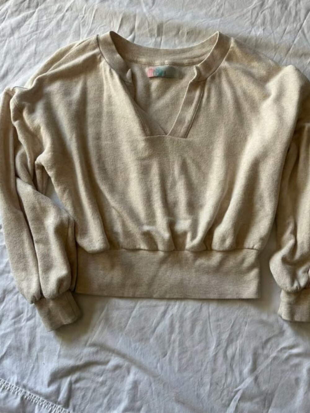 EUC FP Beach Oatmeal Crop Fleece Top--Small